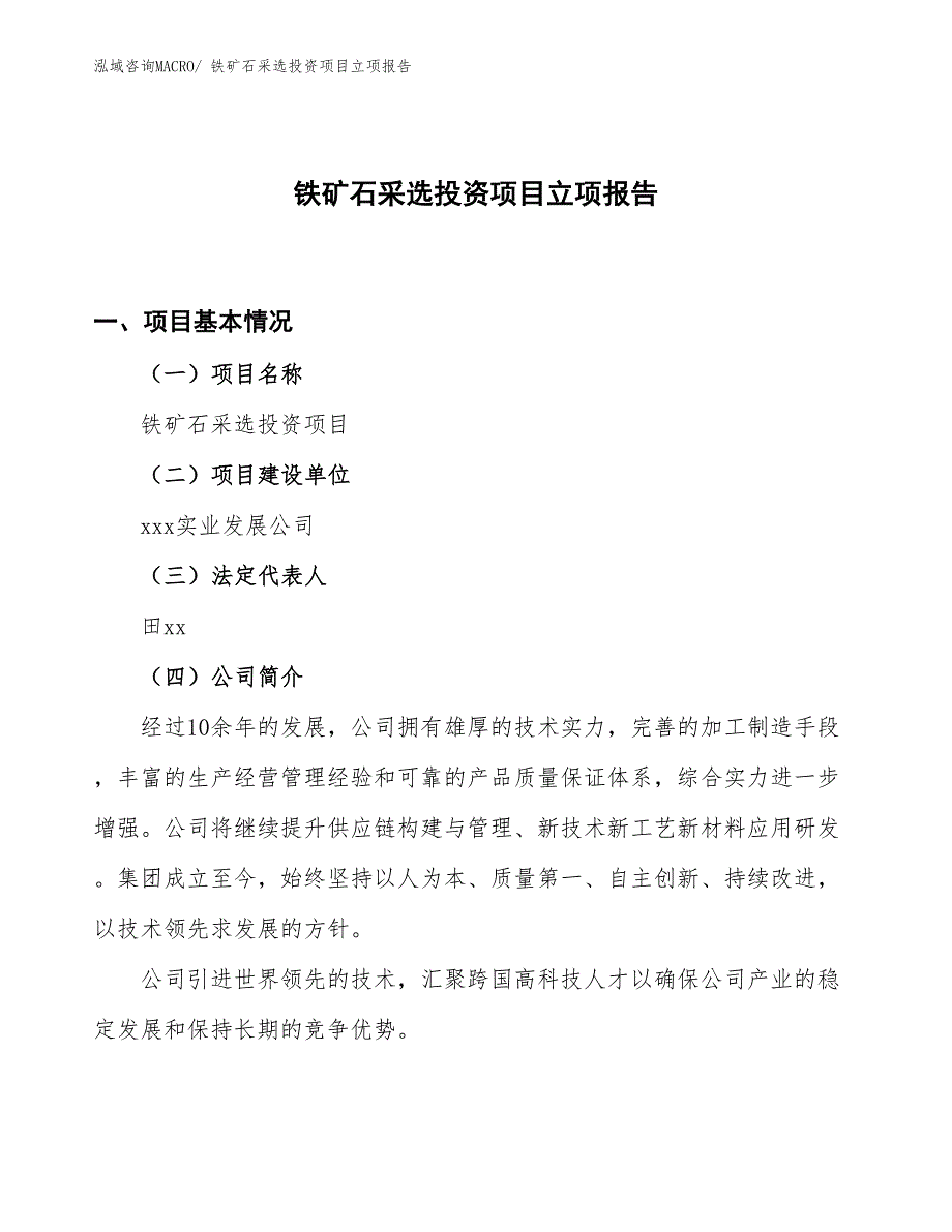 铁矿石采选投资项目立项报告_第1页