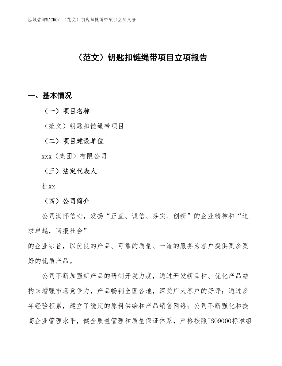 （范文）钥匙扣链绳带项目立项报告_第1页