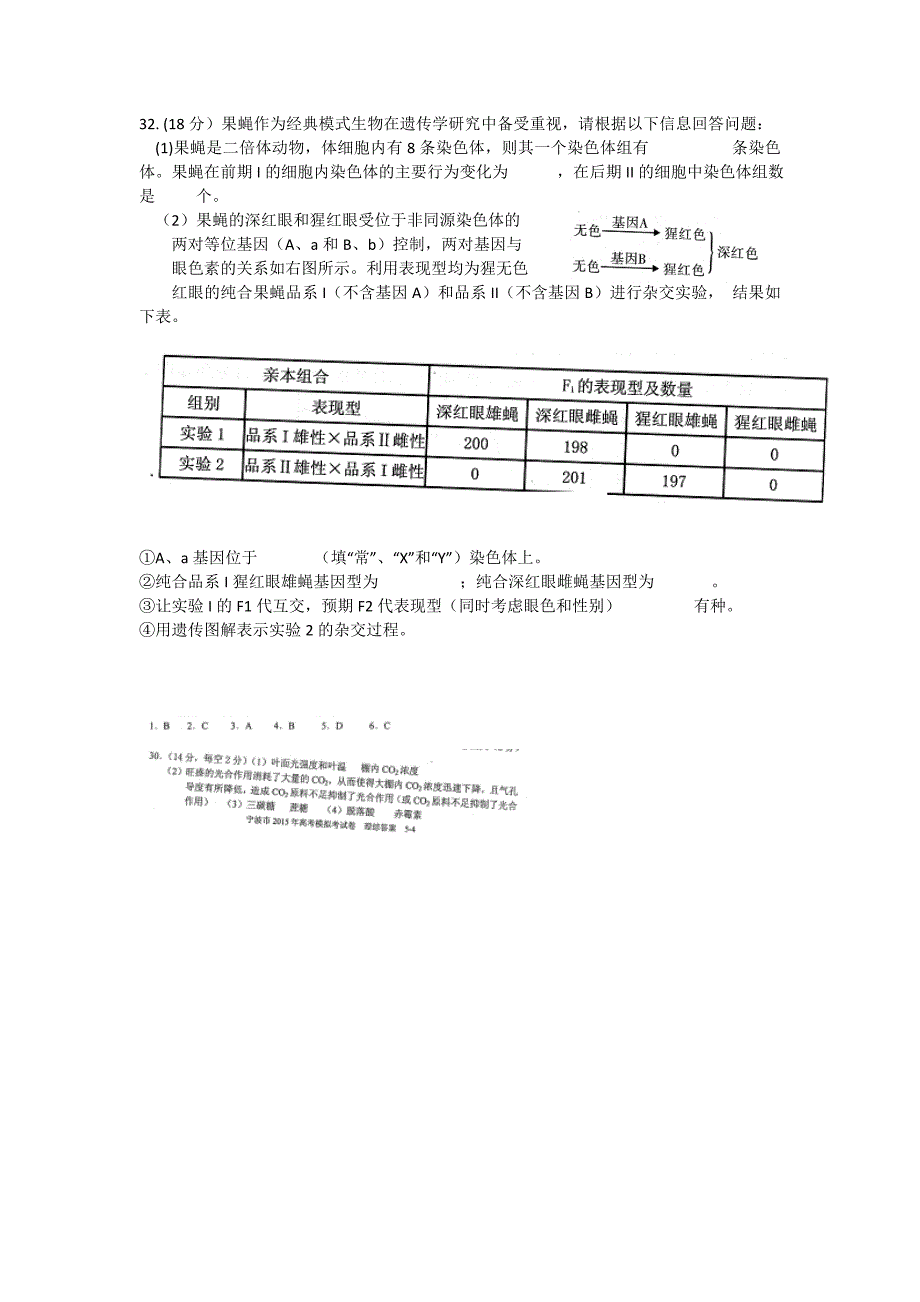 浙江省宁波市2015届高三理综（生物部分）高考模拟考试（二模）试题_第4页