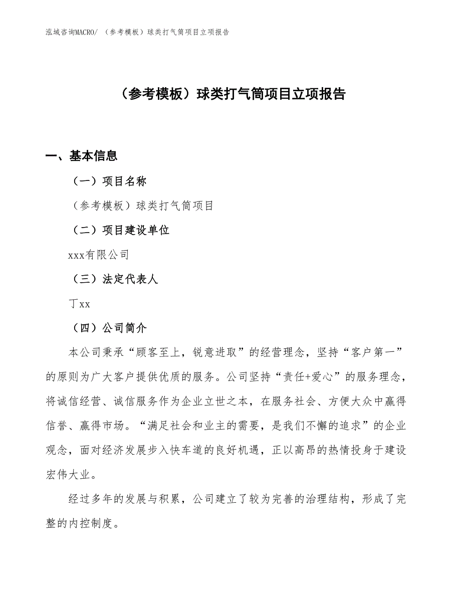 （参考模板）球类打气筒项目立项报告_第1页