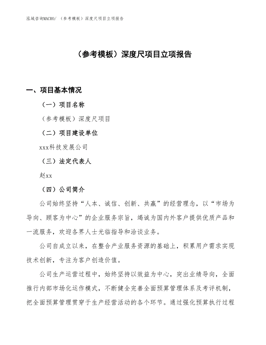 （参考模板）深度尺项目立项报告_第1页