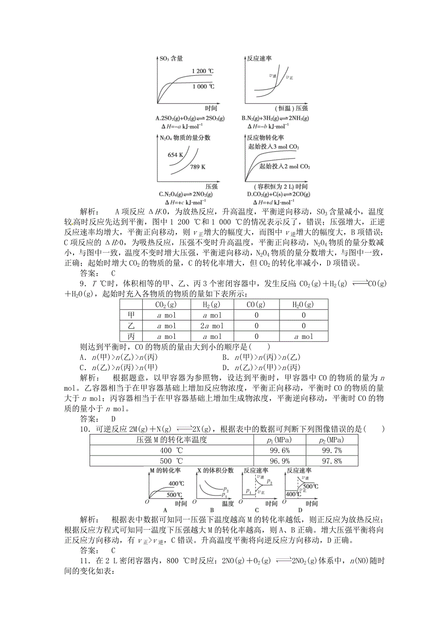 2016届高考化学一轮复习 7.2化学平衡状态化学平衡移动课时作业_第3页