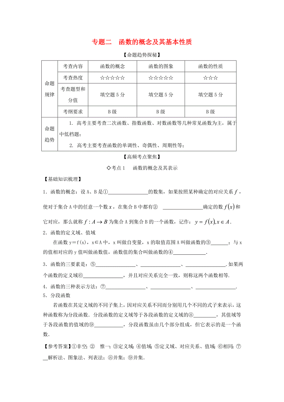 2015年高考数学一轮复习 专题二 函数的概念及其基本性质 苏教版_第1页