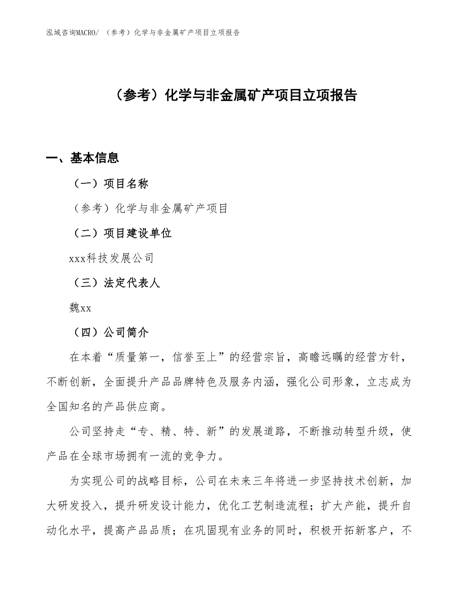 （参考）化学与非金属矿产项目立项报告_第1页