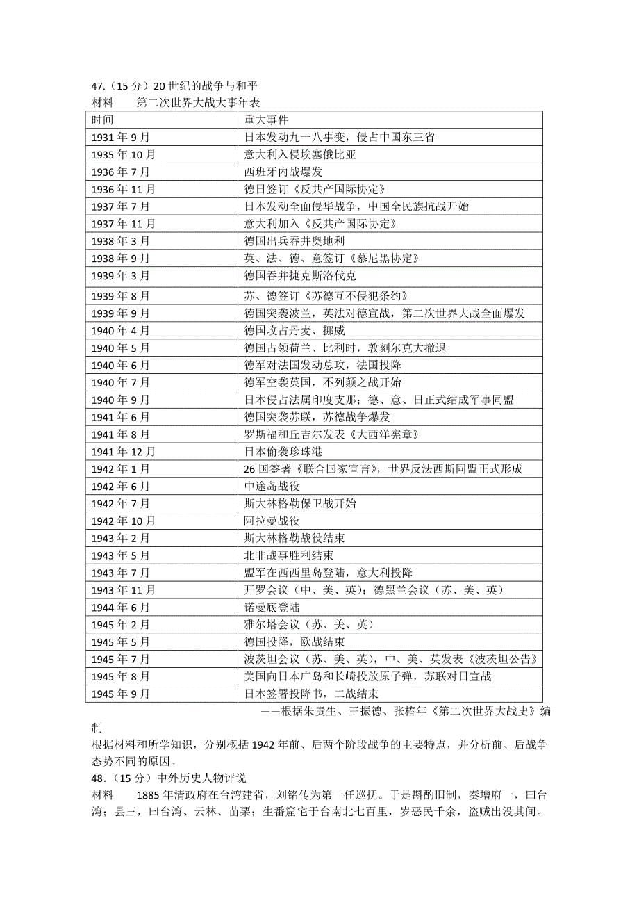 江西省赣州市十二县（市）2015届高三文综（历史部分）下学期期中联考试题新人教版_第5页