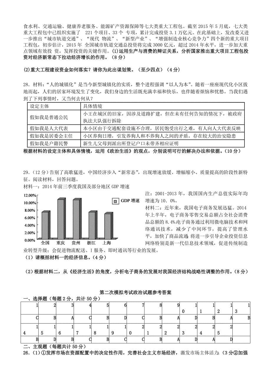 安徽省阜阳三中2016届高三政治上学期第二次调研考试试卷_第5页