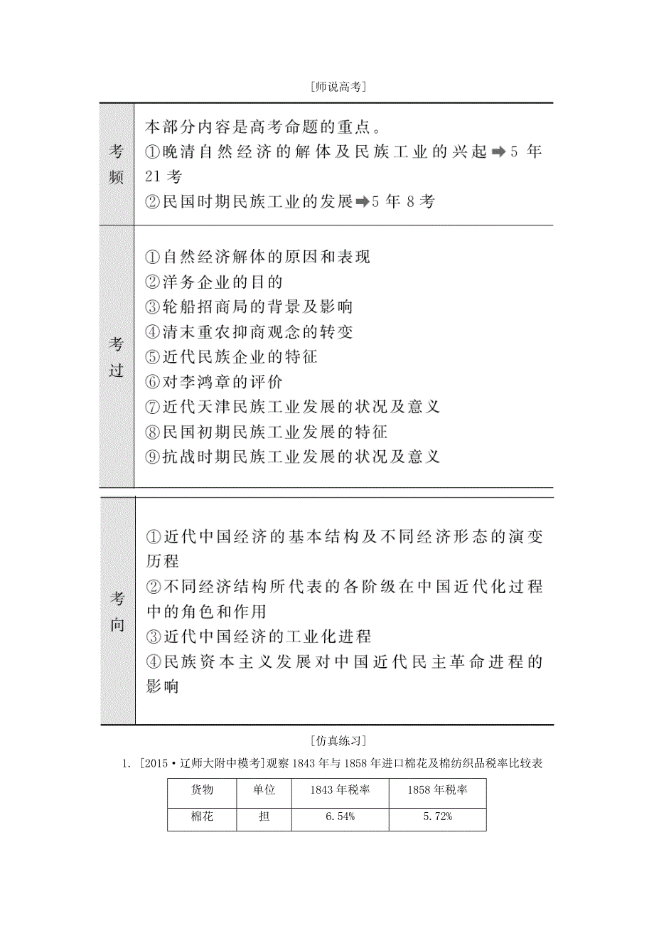 2016届高考历史一轮总复习 第8单元 近代中国经济结构的变动与资本主义的曲折发展高考研析把握考向（含解析）_第3页