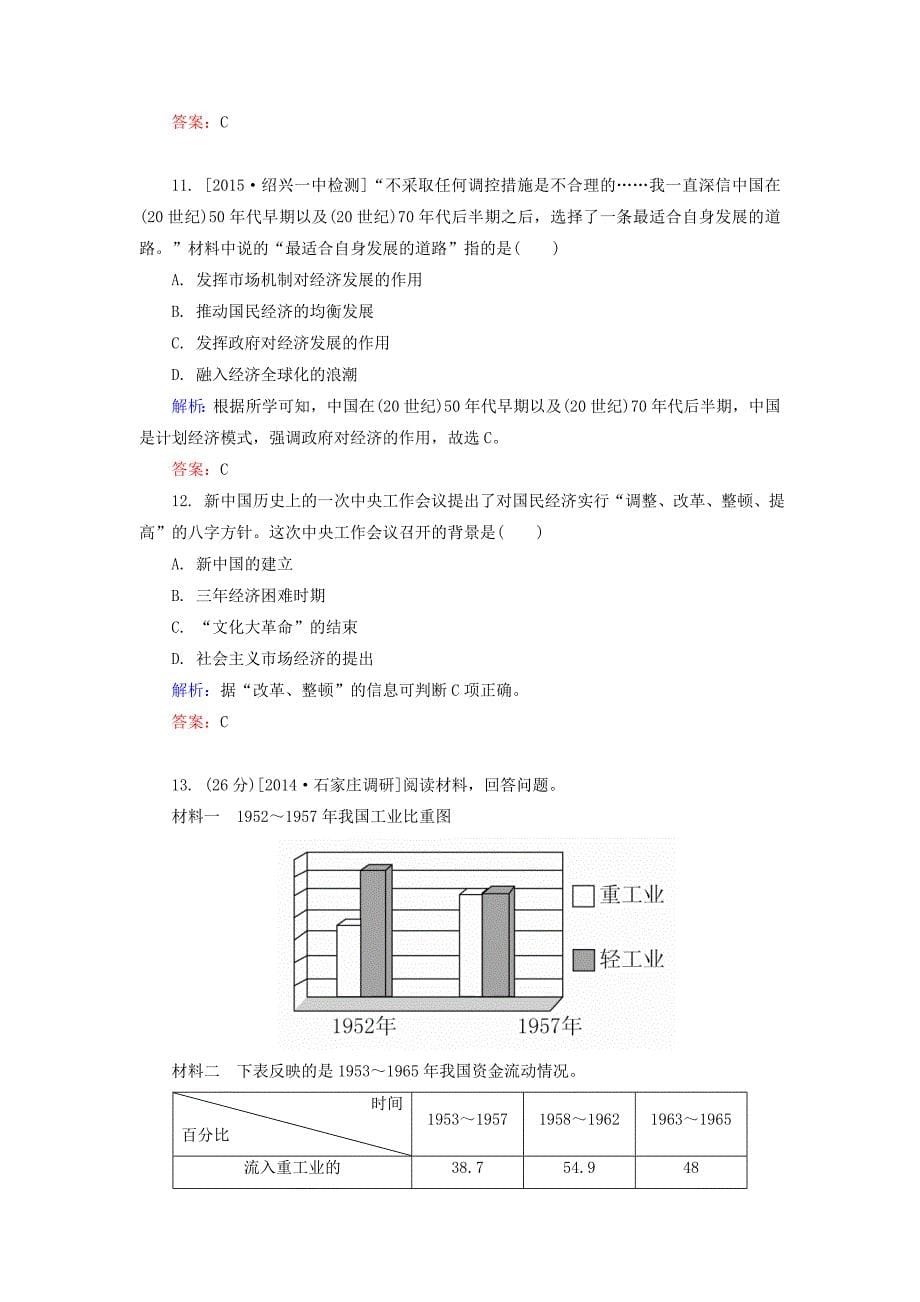 2016届高考历史一轮总复习 第9单元 经济建设的曲折发展限时规范特训（含解析）_第5页