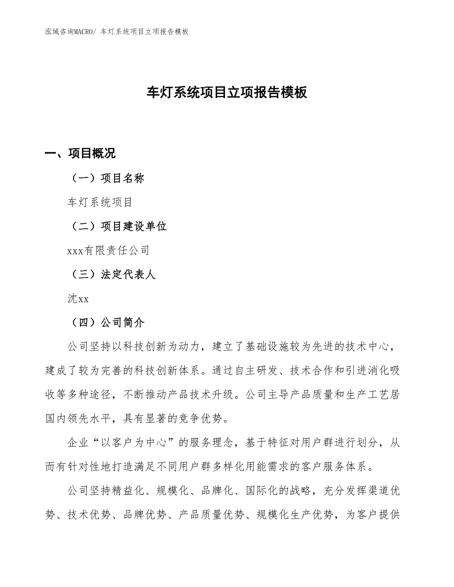 车灯系统项目立项报告模板_第1页