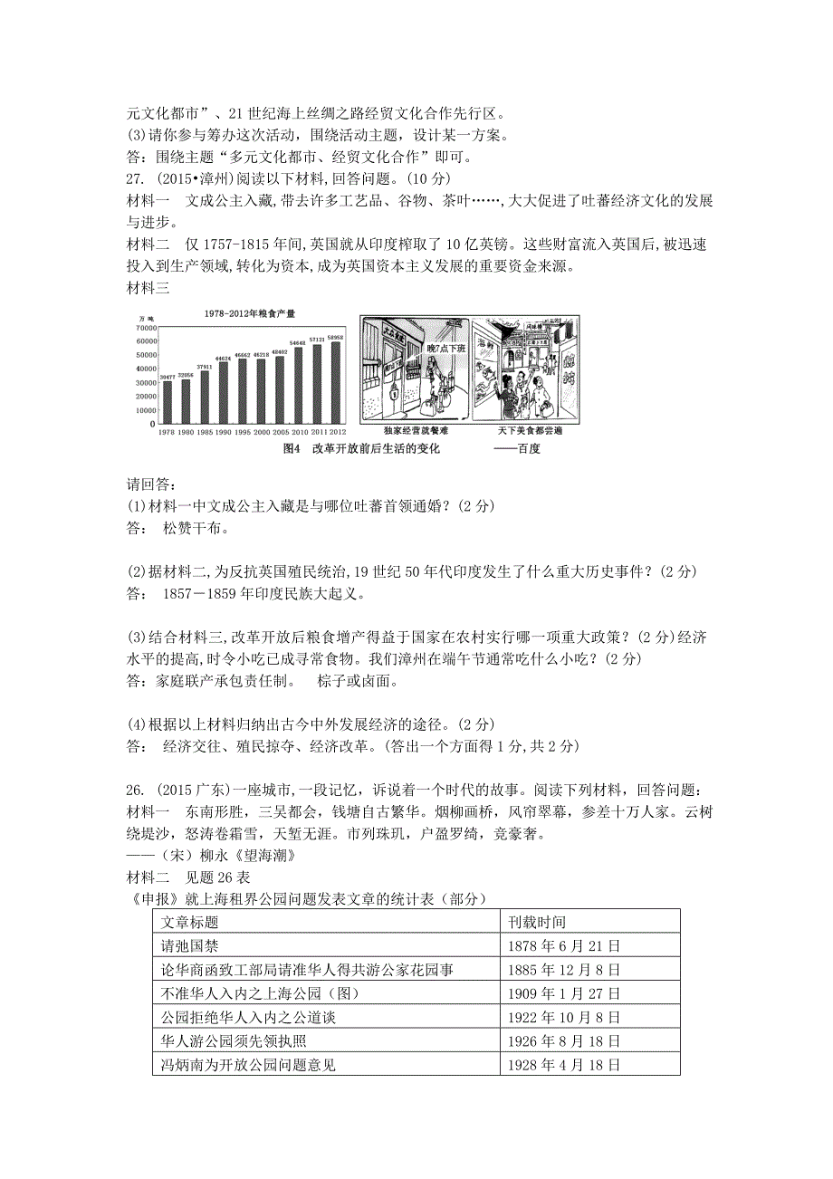 全国各地2015年中考历史试题精选汇编 改革开放_第4页