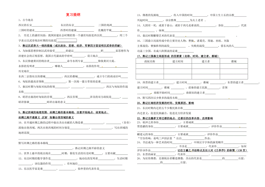 山东省淄博市淄川区磁村中学七年级历史上册 复习提纲 新人教版_第1页