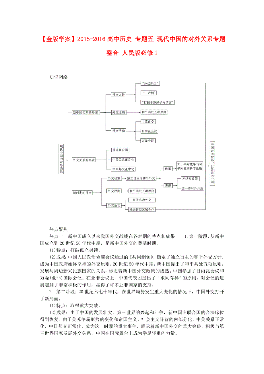 2015-2016高中历史 专题五 现代中国的对外关系专题整合 人民版必修1_第1页