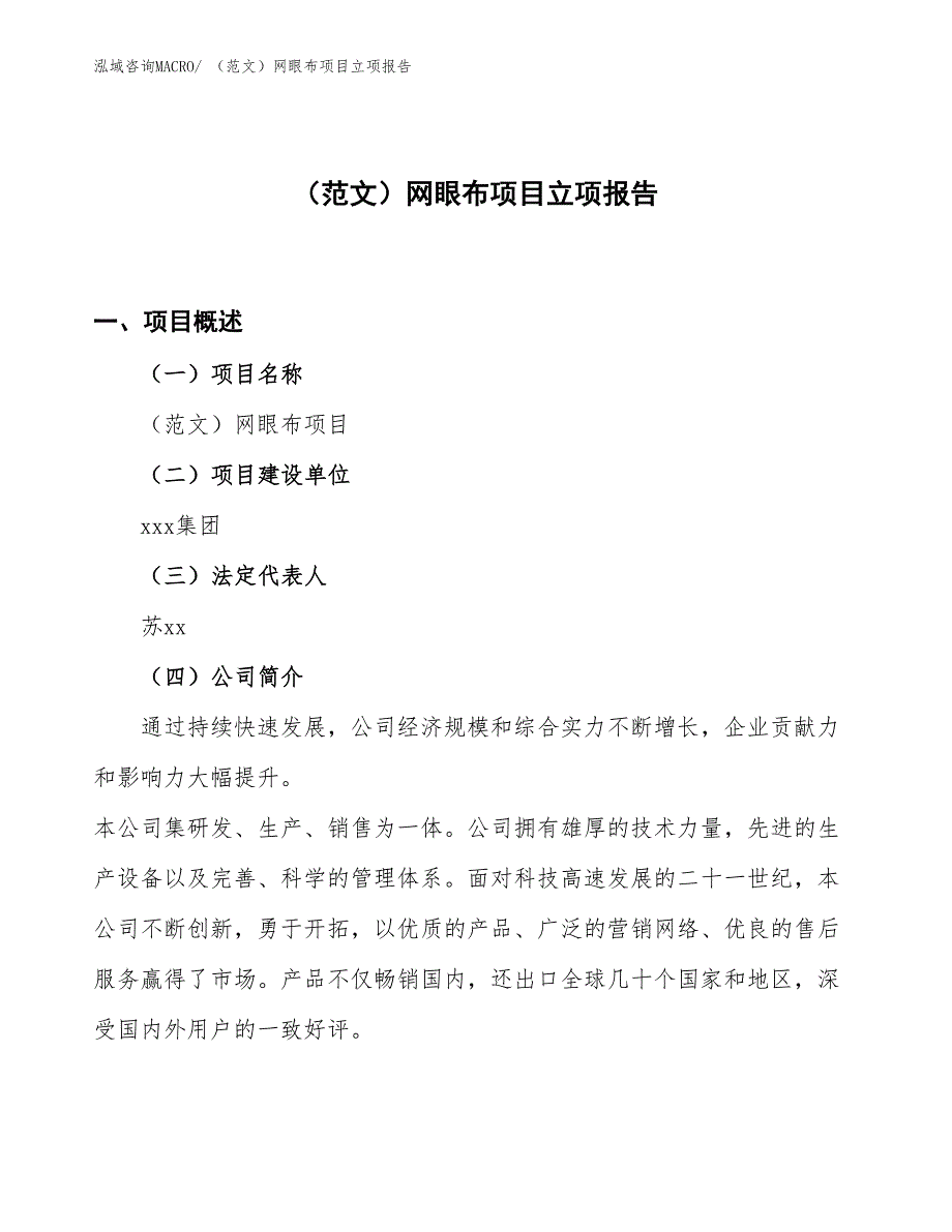 （范文）网眼布项目立项报告_第1页