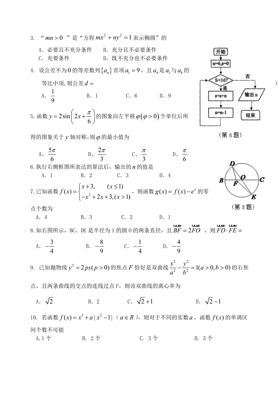 福建省永安市2015届高三数学质检试卷 理_第2页