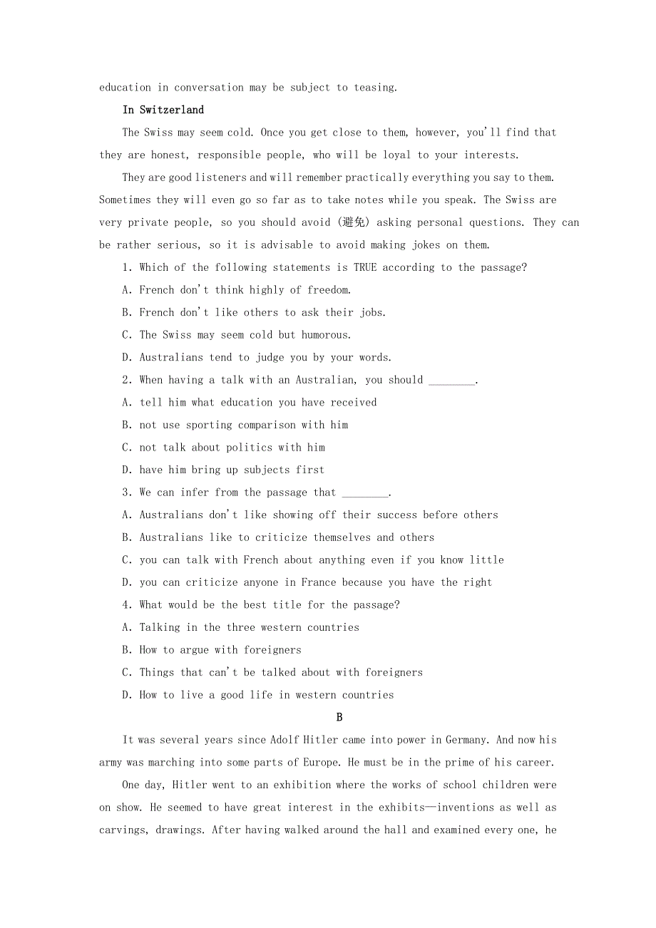 三亚学校2014-2015学年度高中英语 unit3 a taste of english humour单元仿真检测 新人教版必修4_第2页