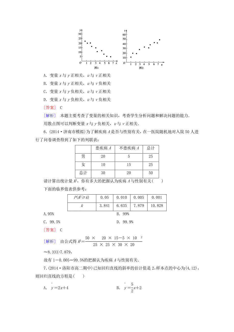 2014-2015学年高中数学 2-3 第三章 统计案例综合检测 新人教a版选修2-3_第3页