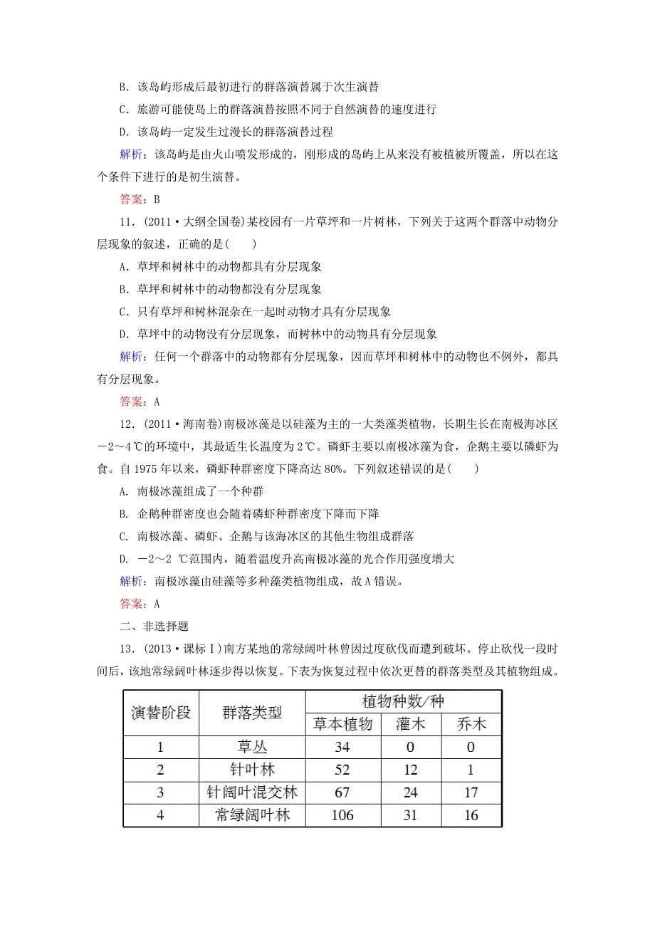 2015高考生物一轮总复习 第4章 第3、4节 群落的结构 群落的演替高考真题练习 新人教版必修3_第5页