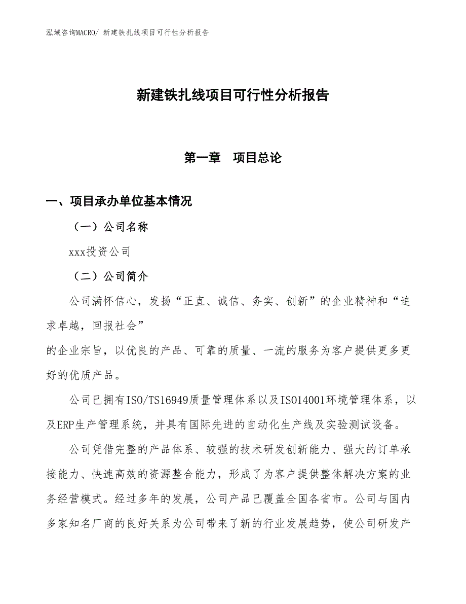 新建铁扎线项目可行性分析报告_第1页