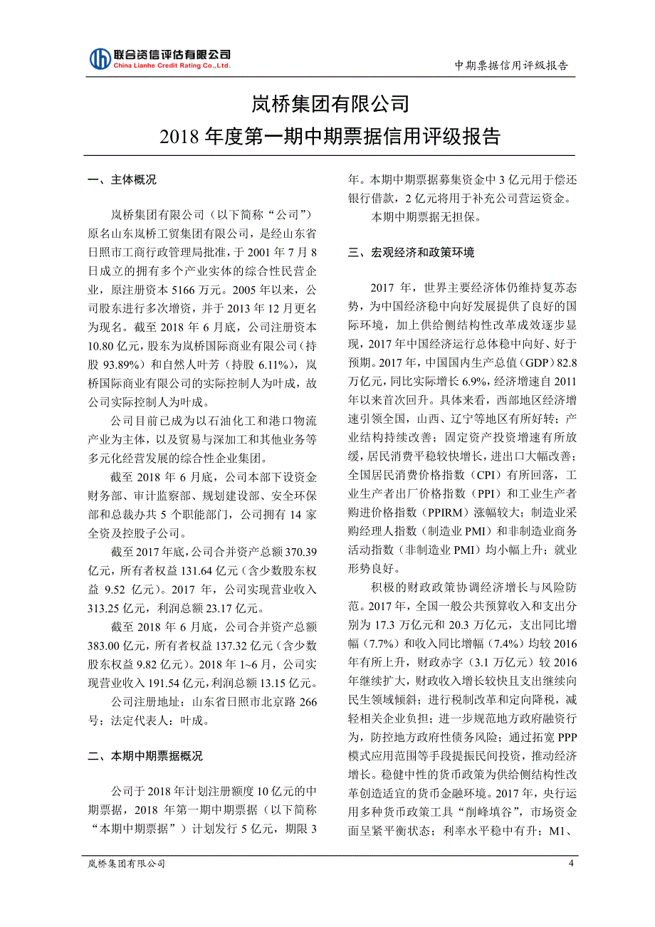 岚桥集团有限公司18第一期中期票据主体及债项信用评级报告_第4页