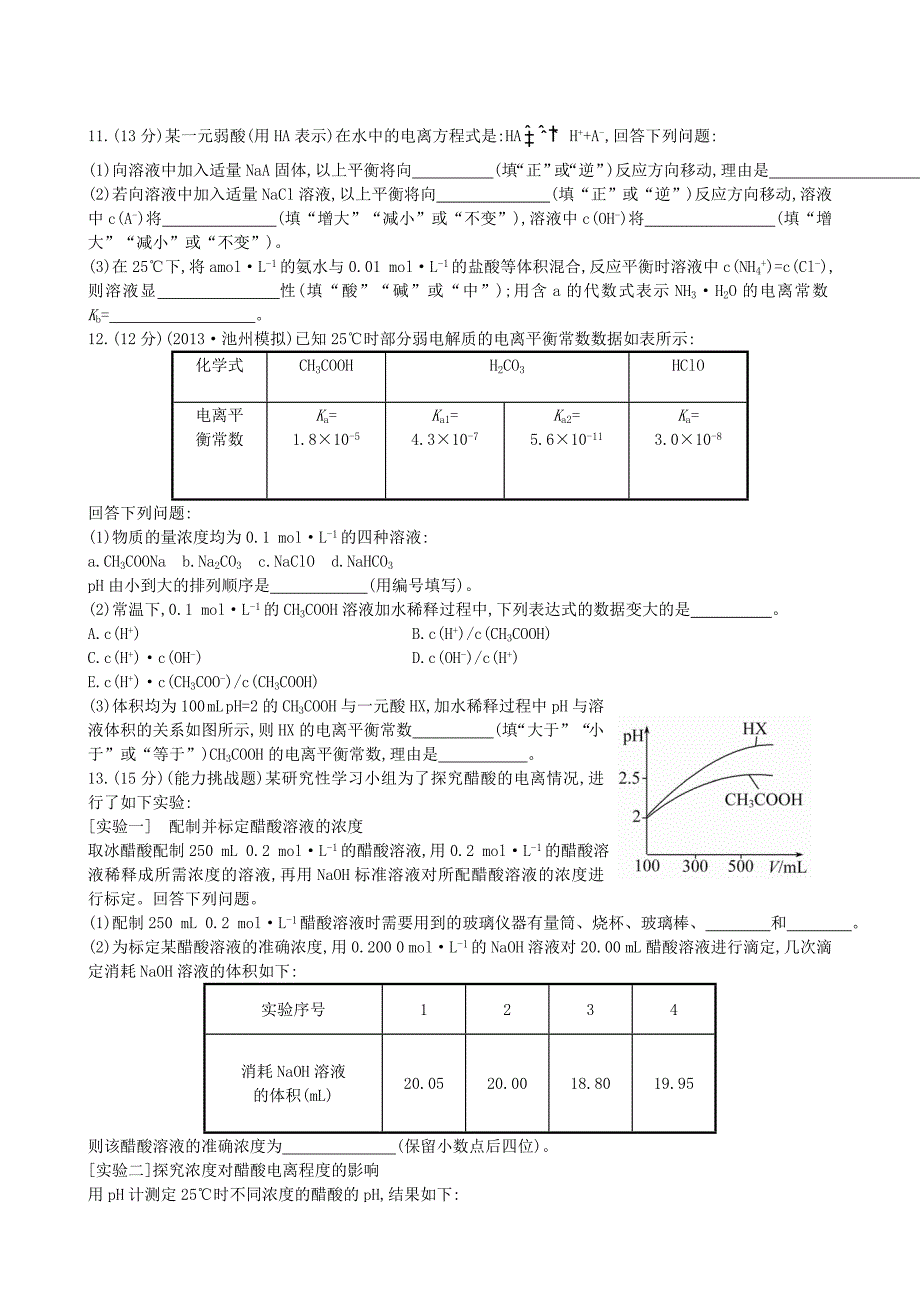 （安徽专用）2014版高考化学一轮复习 第8章 第1节 弱电解质的电离课时提升作业（含解析）新人教版_第3页