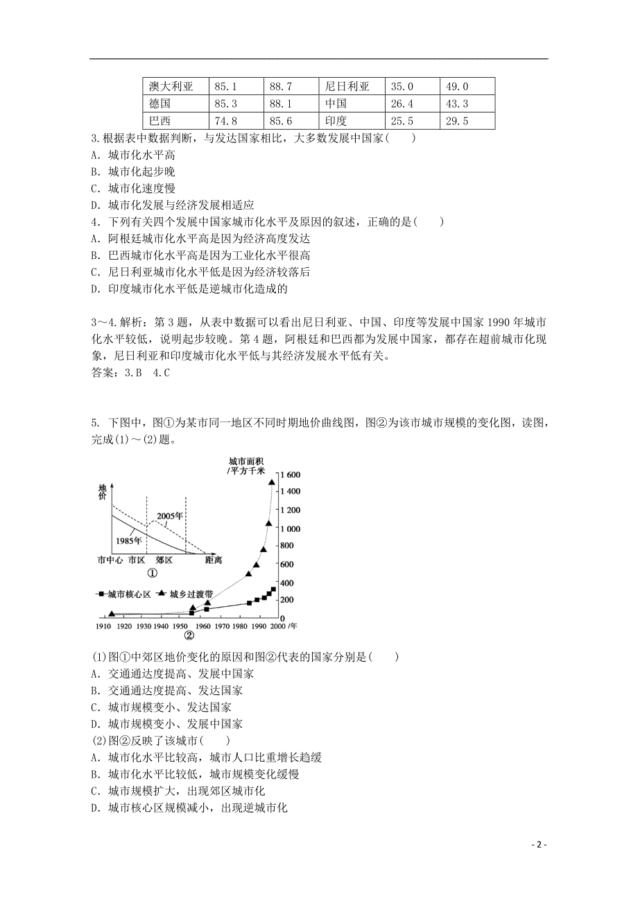 2014-2015学年高中地理 2.2 城市化练习 中图版必修2_第2页