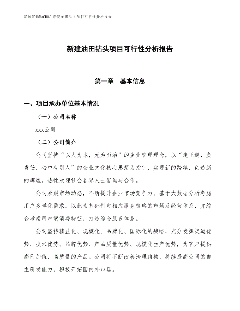 新建油田钻头项目可行性分析报告_第1页