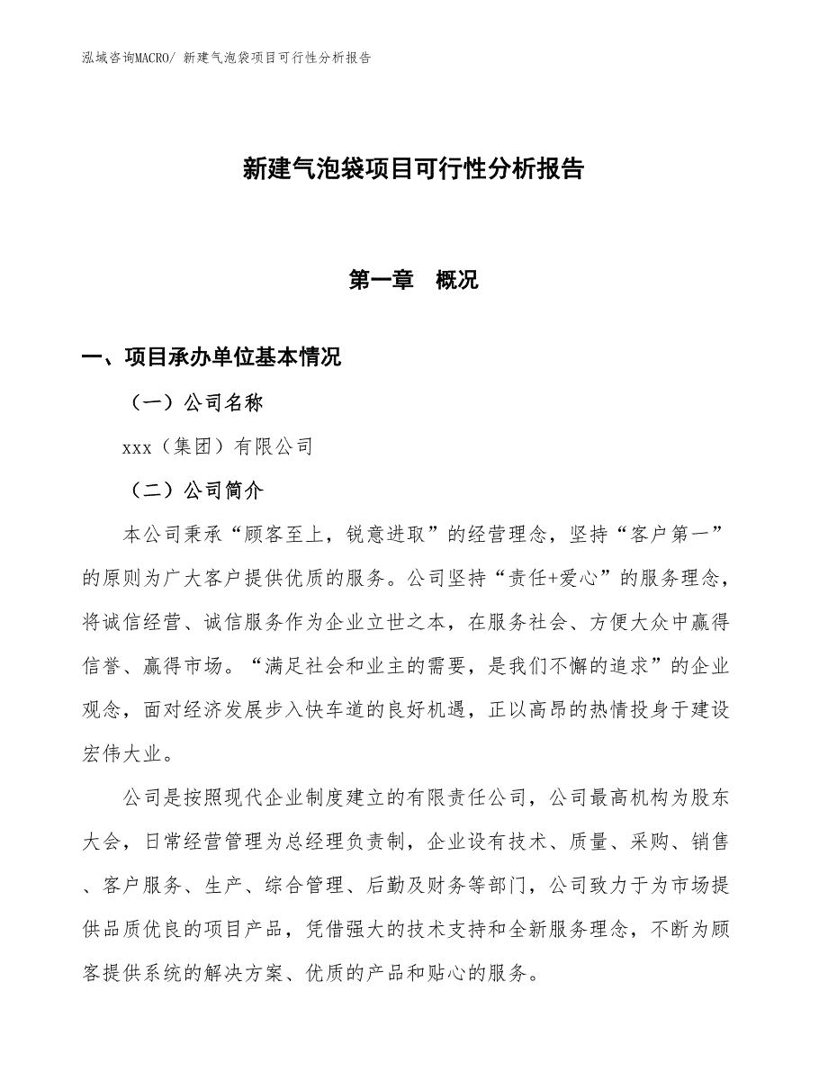 新建气泡袋项目可行性分析报告_第1页