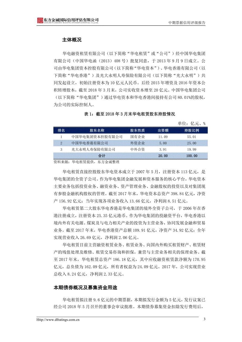 华电融资租赁有限公司18年度第一期中期票据信用评级报告_第5页