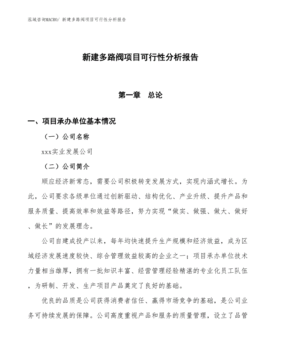 新建多路阀项目可行性分析报告_第1页