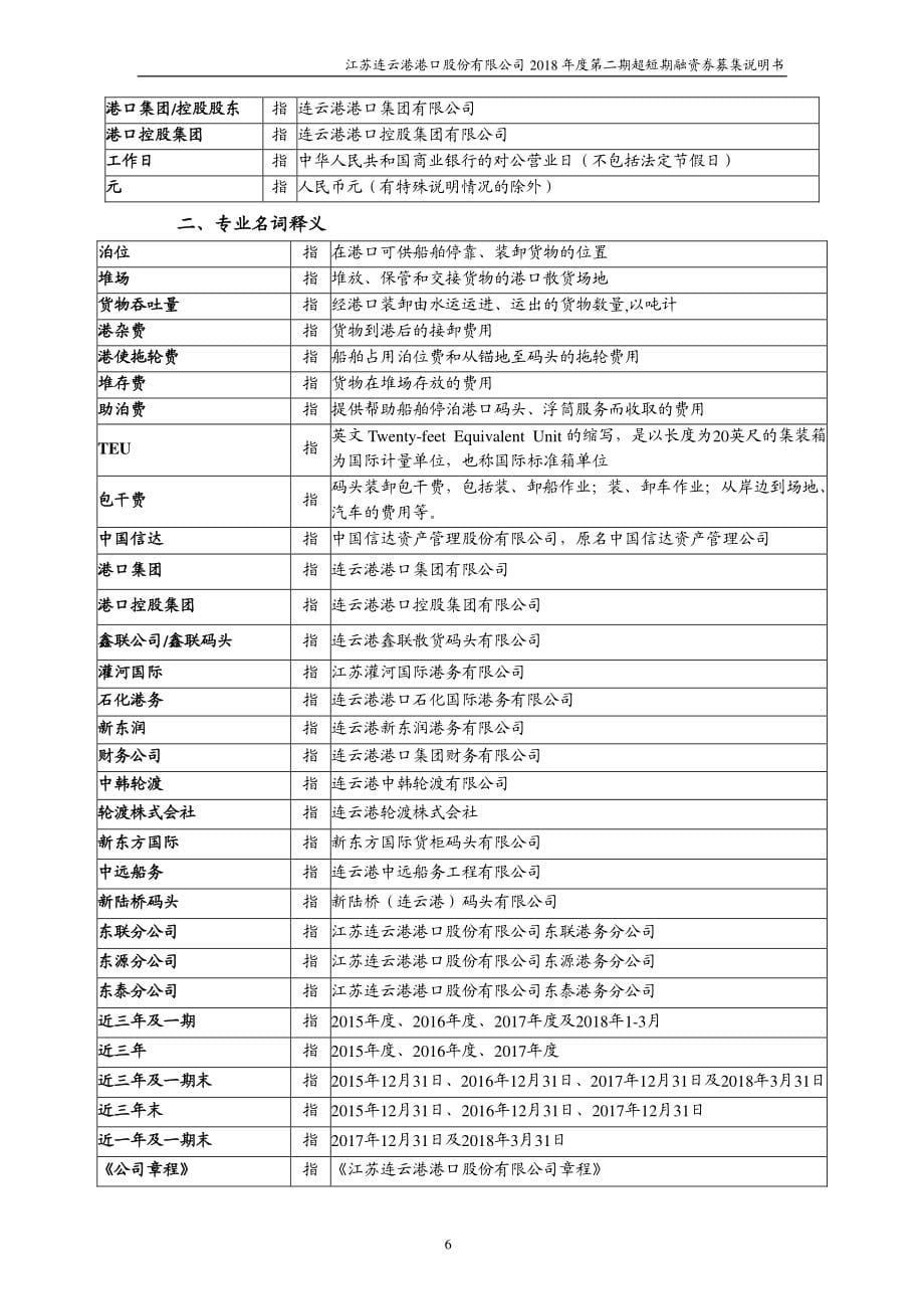 江苏连云港港口股份有限公司18年度第二期超短期融资券募集说明书_第5页