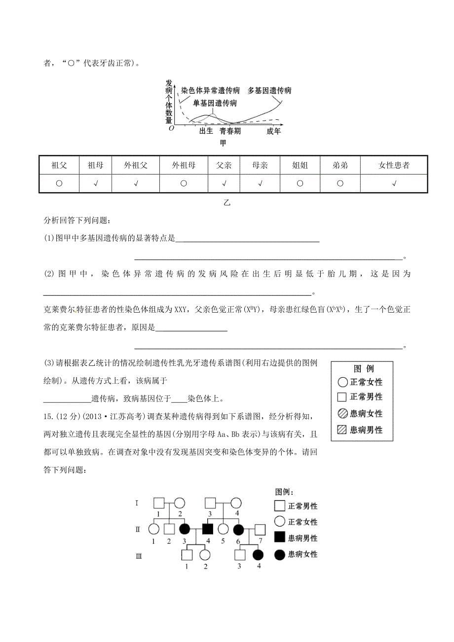 2015高考生物大一轮复习 5.3 人类遗传病课时提升作业 新人教版必修2_第5页