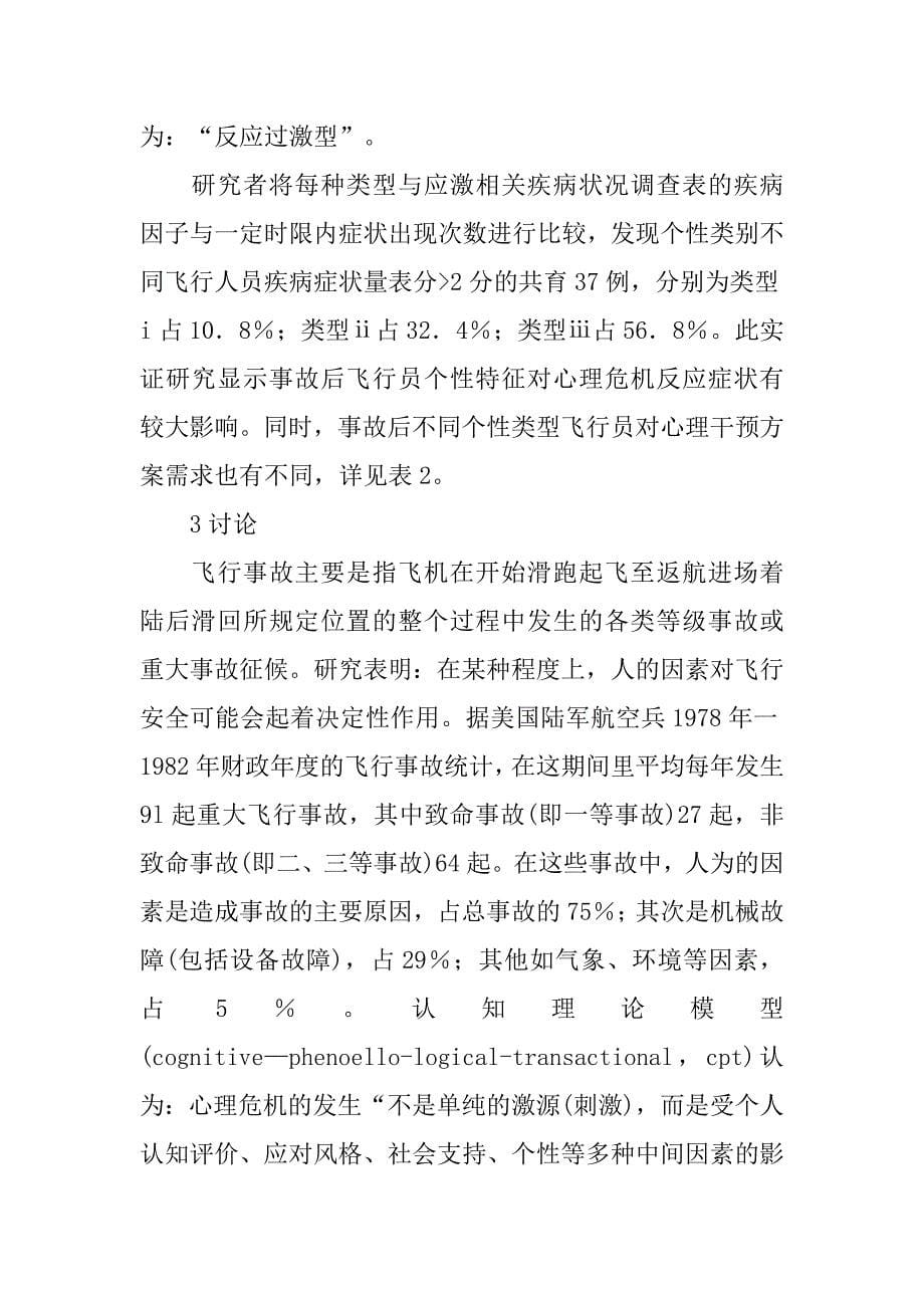 浅论事故后飞行员个性特征对心理干预需求影响因素的研究的论文_第5页