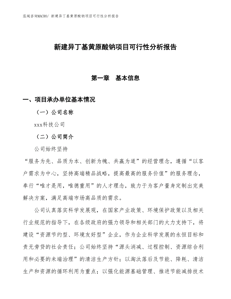 新建异丁基黄原酸钠项目可行性分析报告_第1页