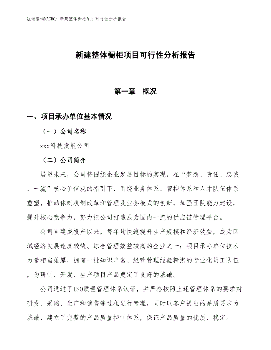 新建整体橱柜项目可行性分析报告_第1页