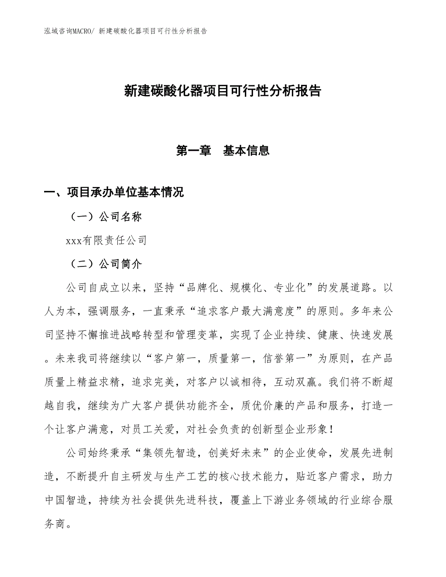 新建碳酸化器项目可行性分析报告_第1页