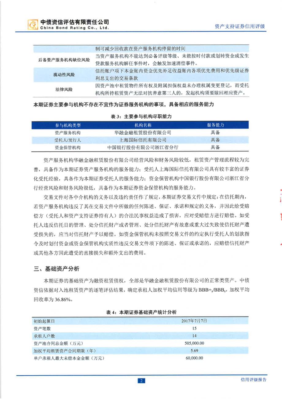 融汇17年第二期租赁资产支持证券信用评级报告(中债资信)_第4页