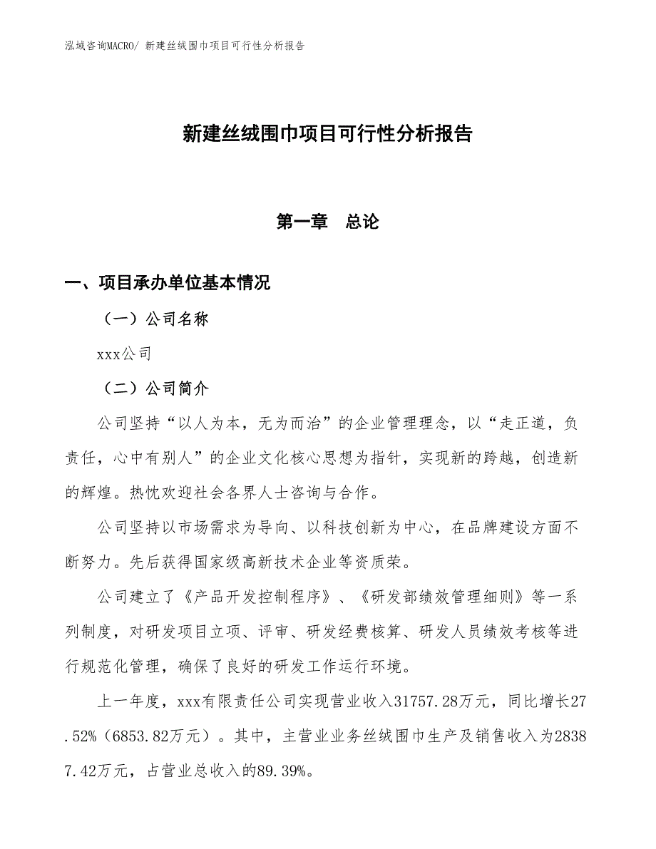 新建丝绒围巾项目可行性分析报告_第1页