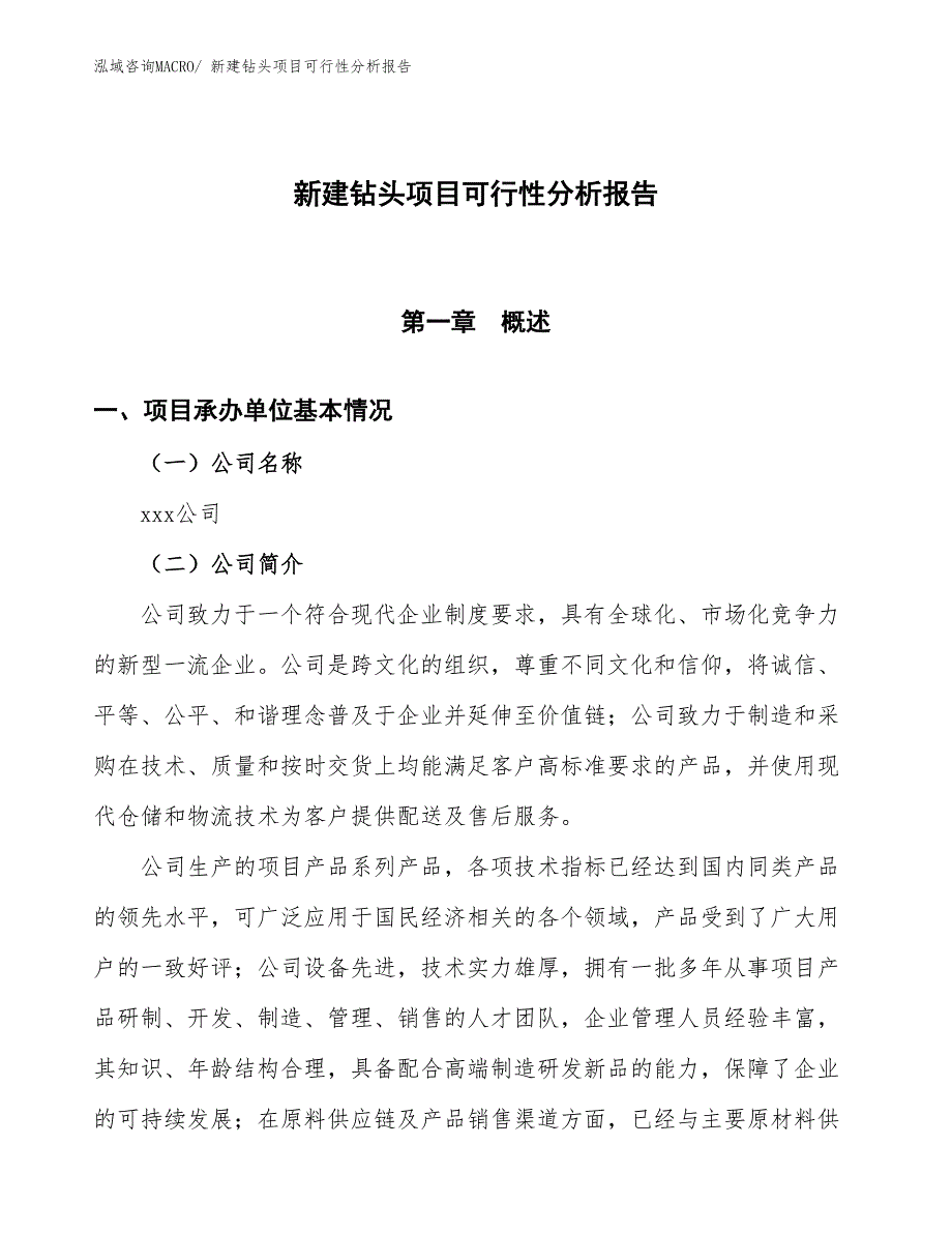 新建钻头项目可行性分析报告_第1页