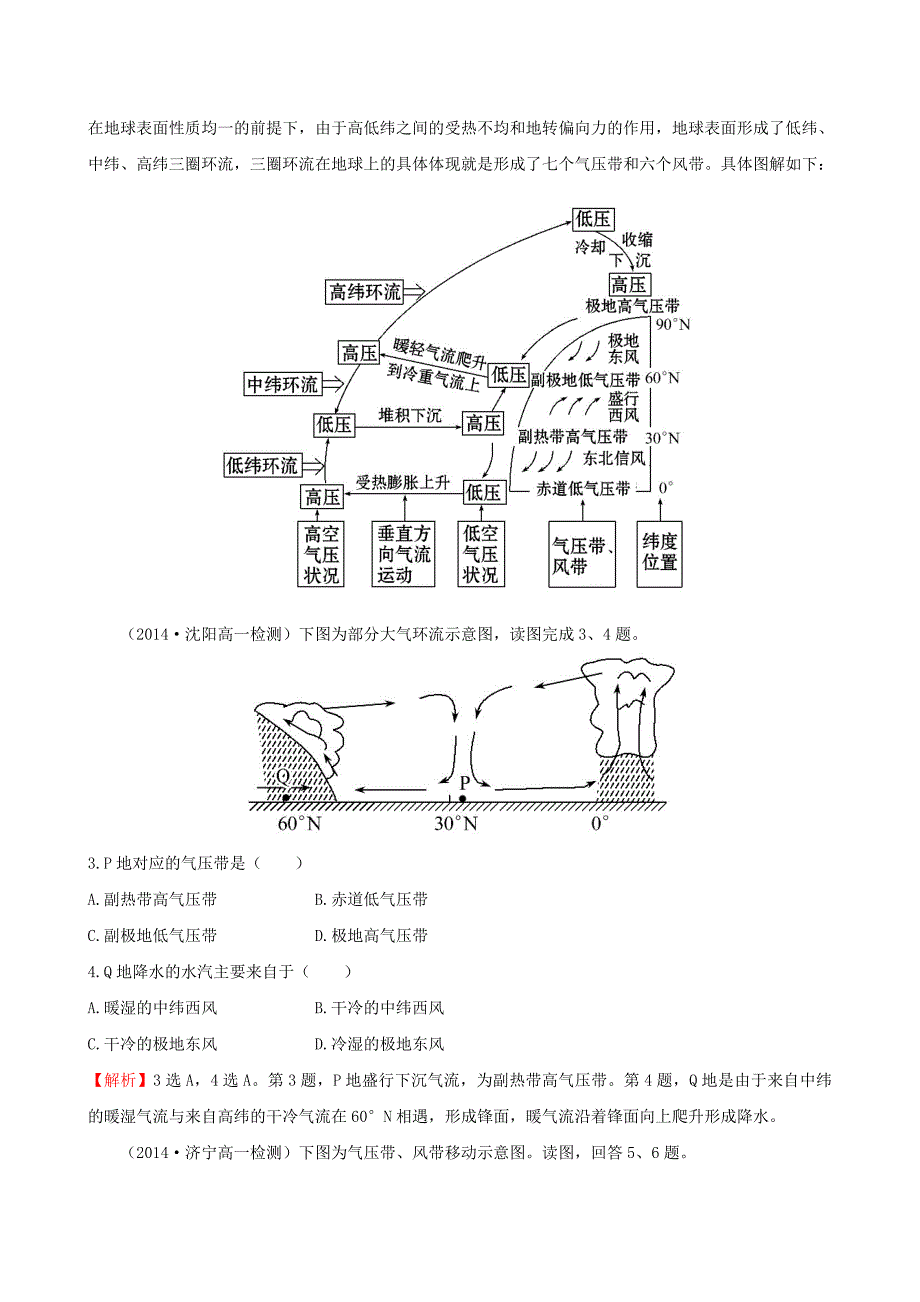 2014-2015学年高中地理 2.2.1 气压带和风带的形成课时提升作业 新人教版必修1_第2页