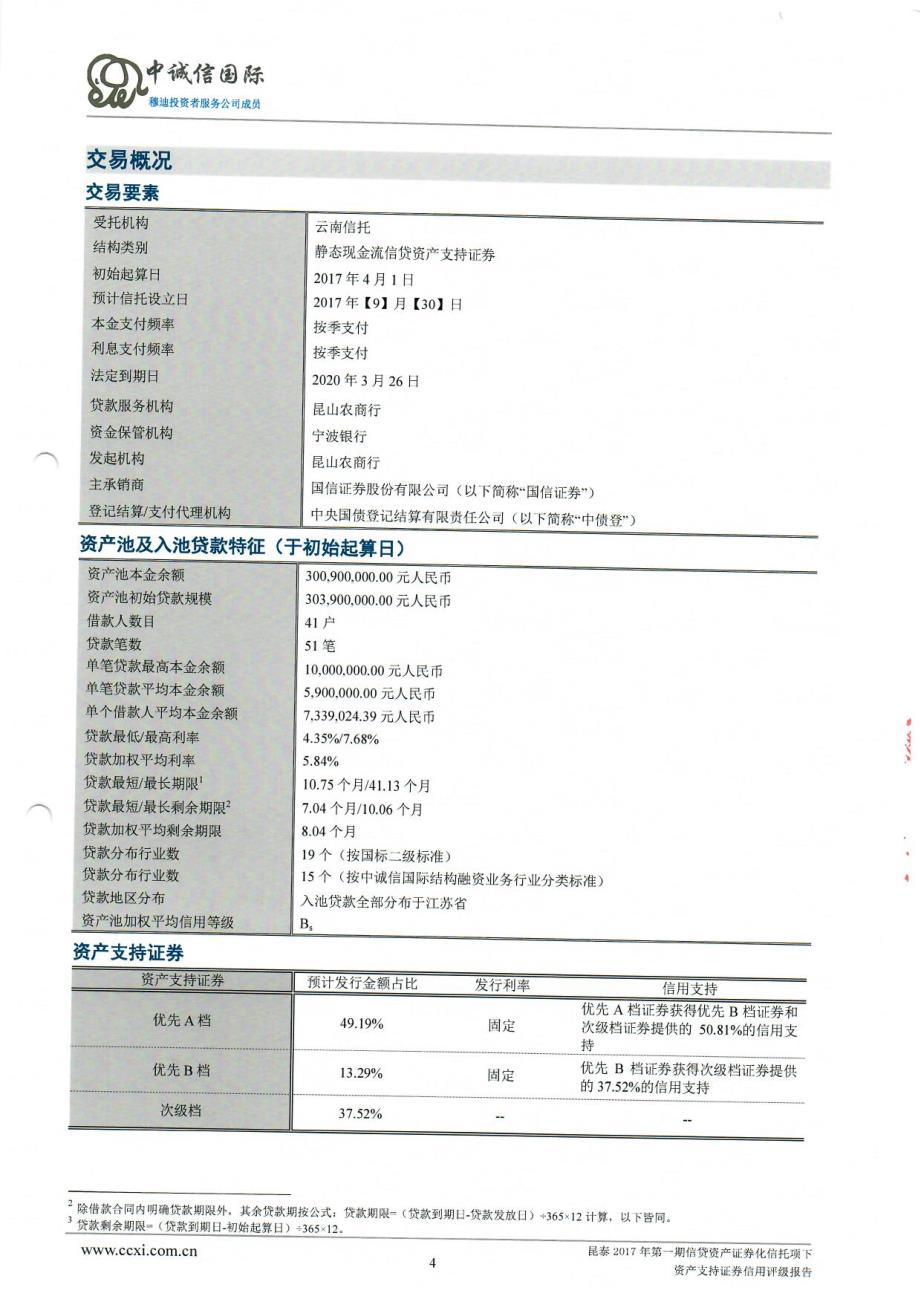 昆泰17年第一期信贷资产支持证券信用评级报告及跟踪评级安排(中诚信)_第3页