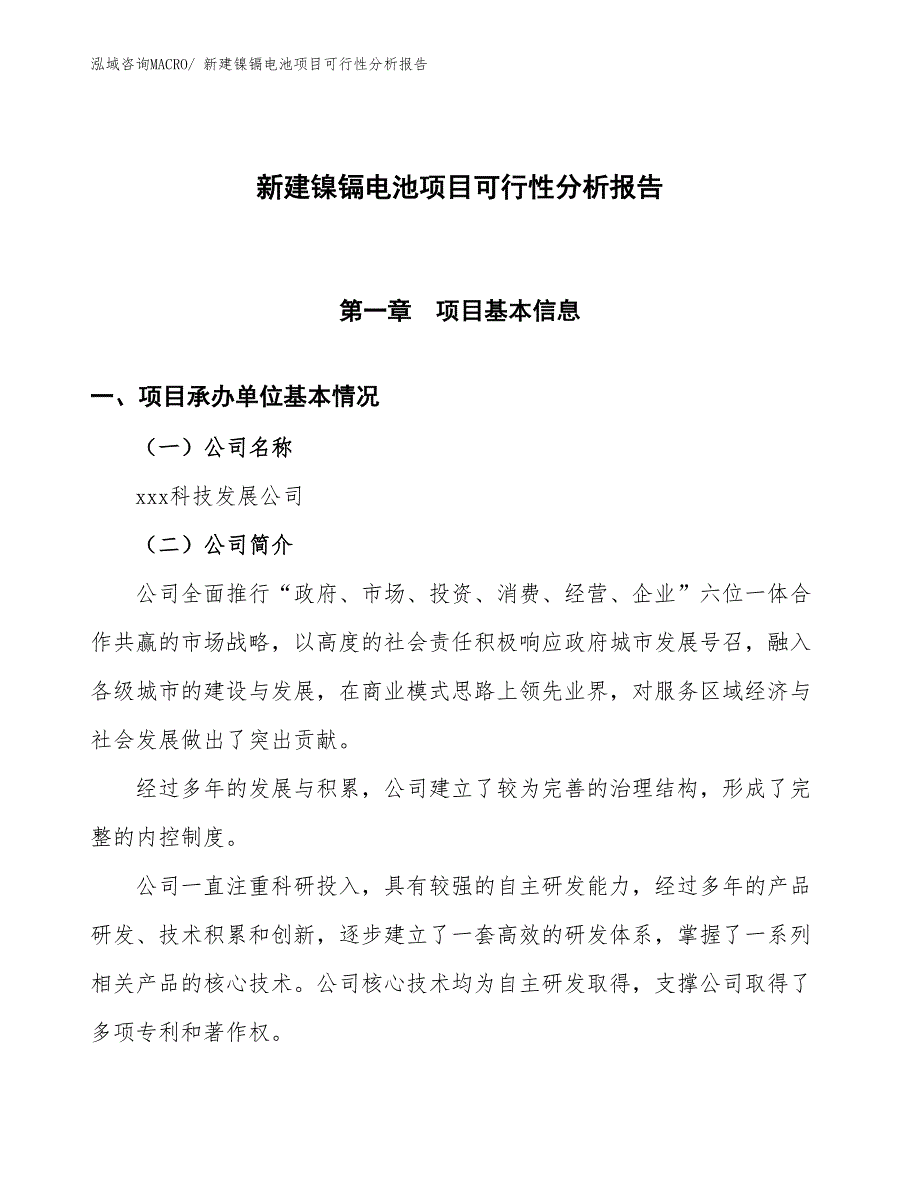 新建镍镉电池项目可行性分析报告_第1页