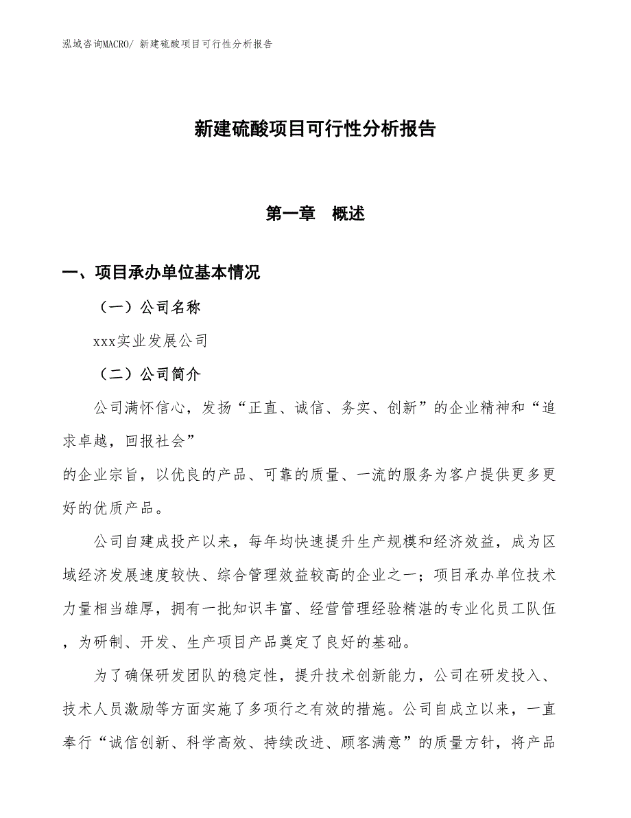 新建硫酸项目可行性分析报告_第1页