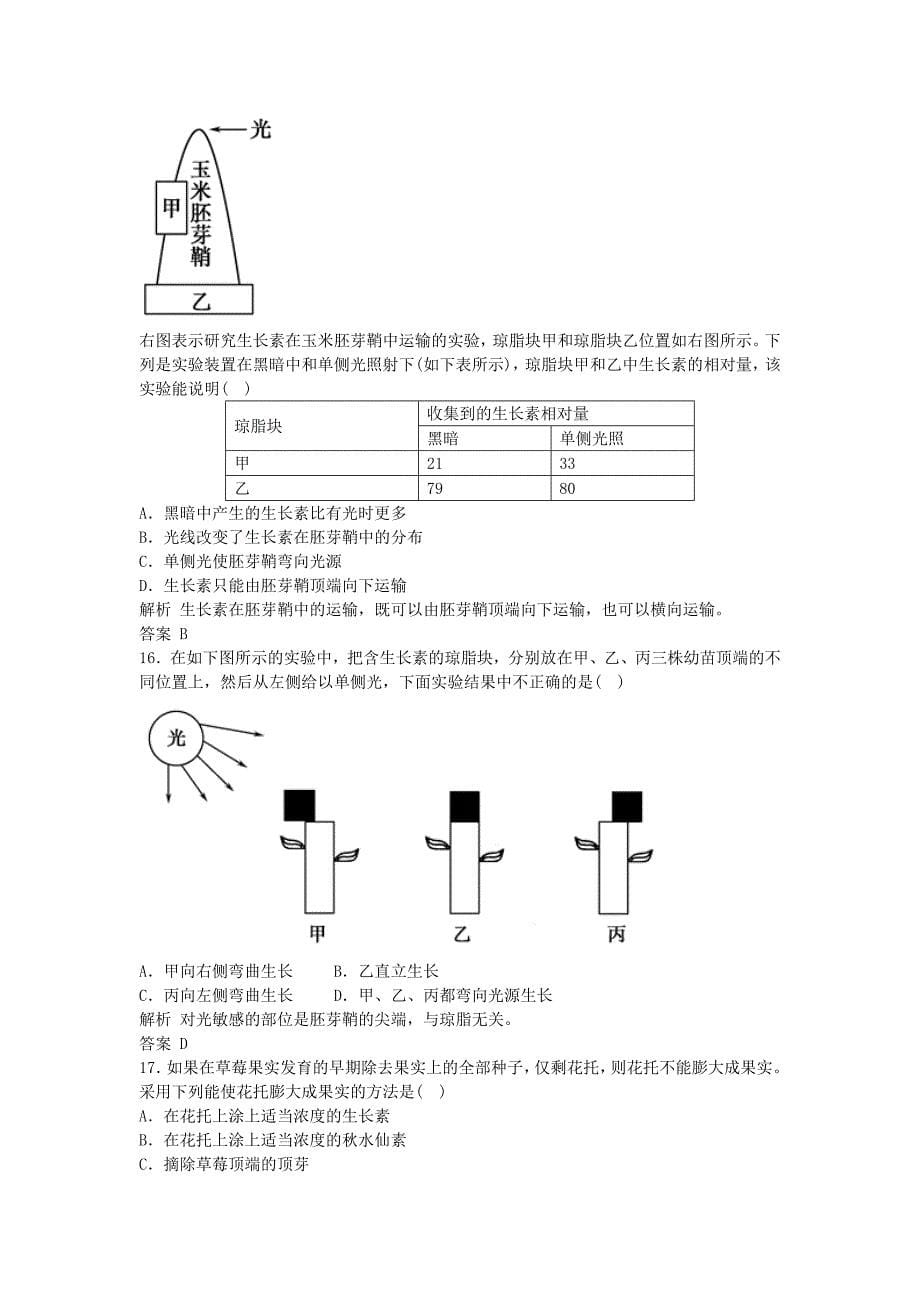 2014-2015学年高中生物 单元测评三 植物的激素调节（含解析）新人教版必修3_第5页