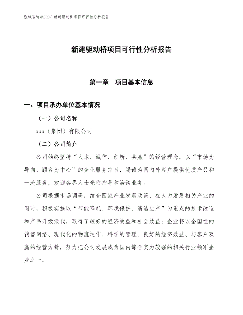 新建驱动桥项目可行性分析报告_第1页