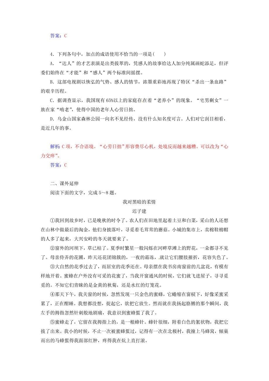 2014-2015学年高中语文 光同步检测试题 新人教版选修《中国现代散文选读》_第5页