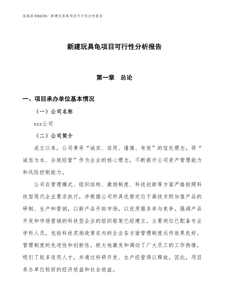 新建玩具龟项目可行性分析报告_第1页