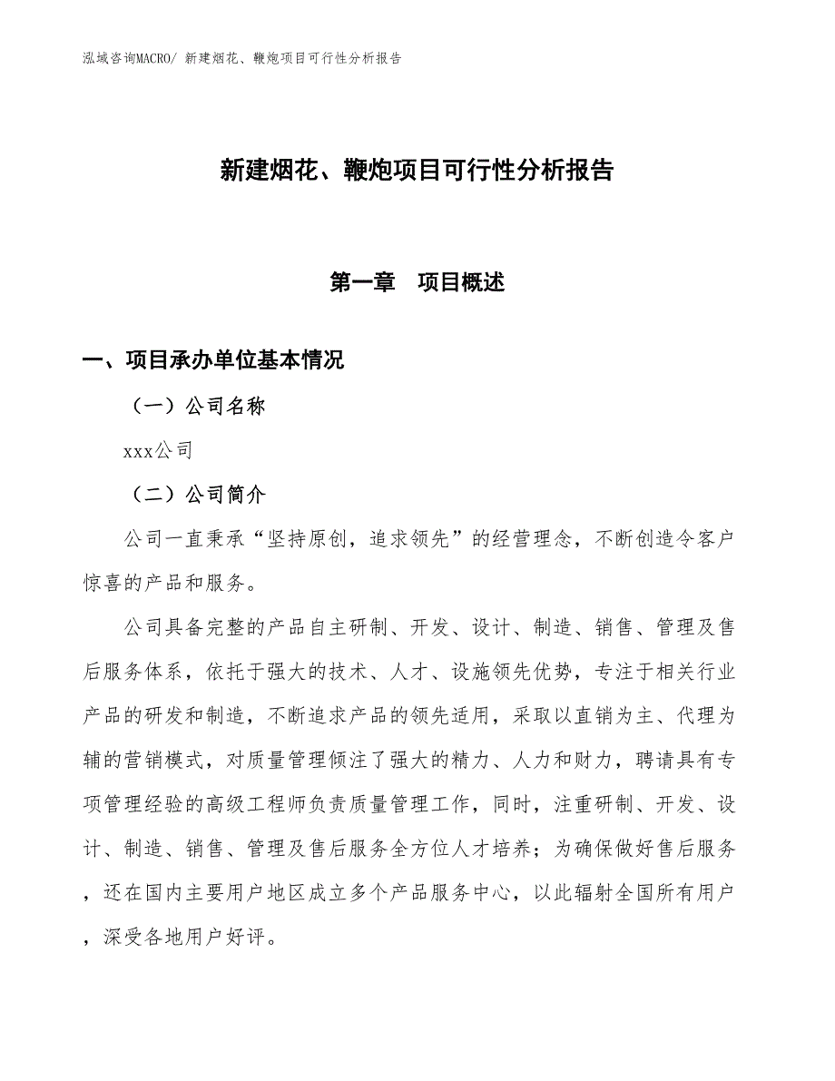 新建烟花、鞭炮项目可行性分析报告_第1页