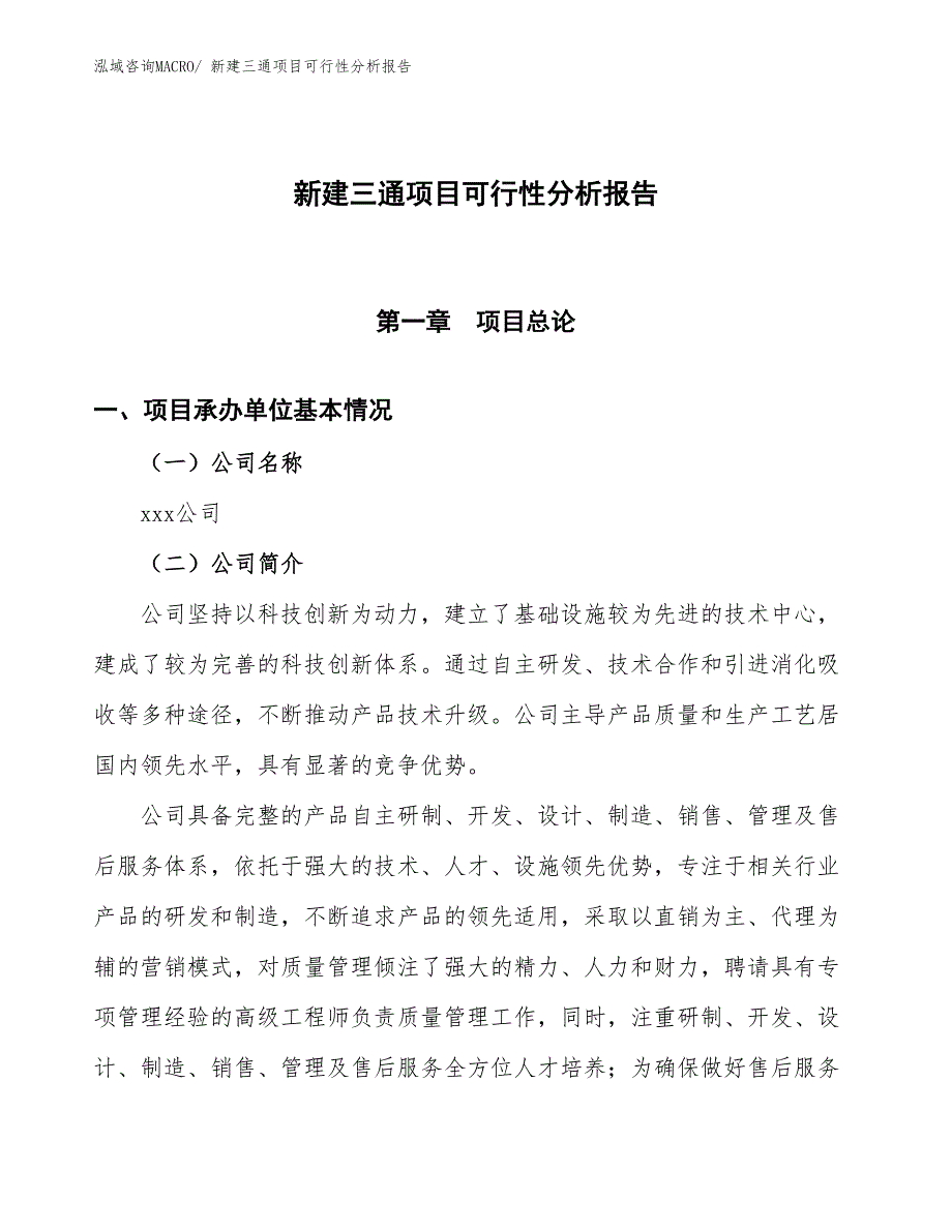 新建三通项目可行性分析报告_第1页