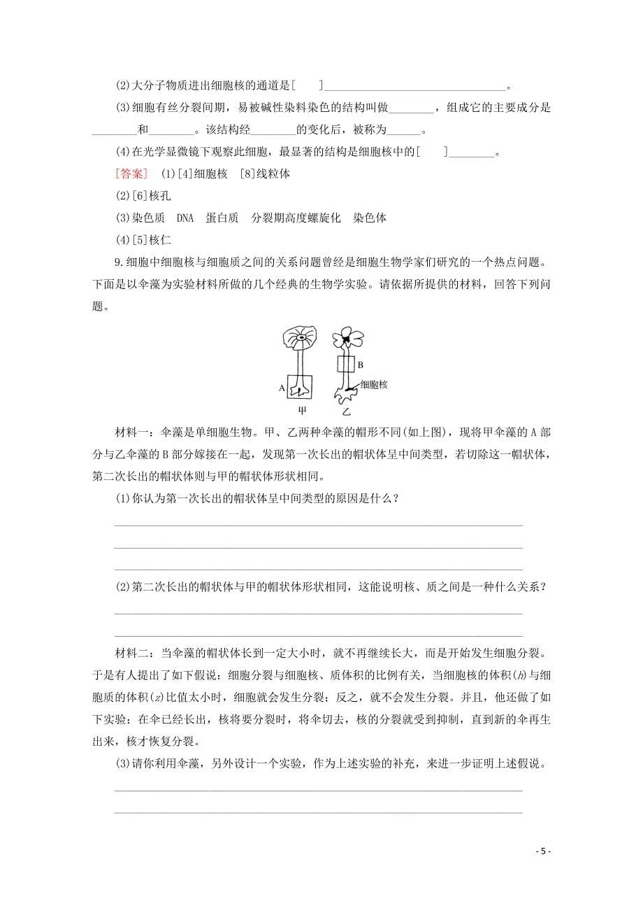 2014-2015高中生物 第3章 第3节 细胞核-系统的控制中心课后强化作业 新人教版必修1_第5页