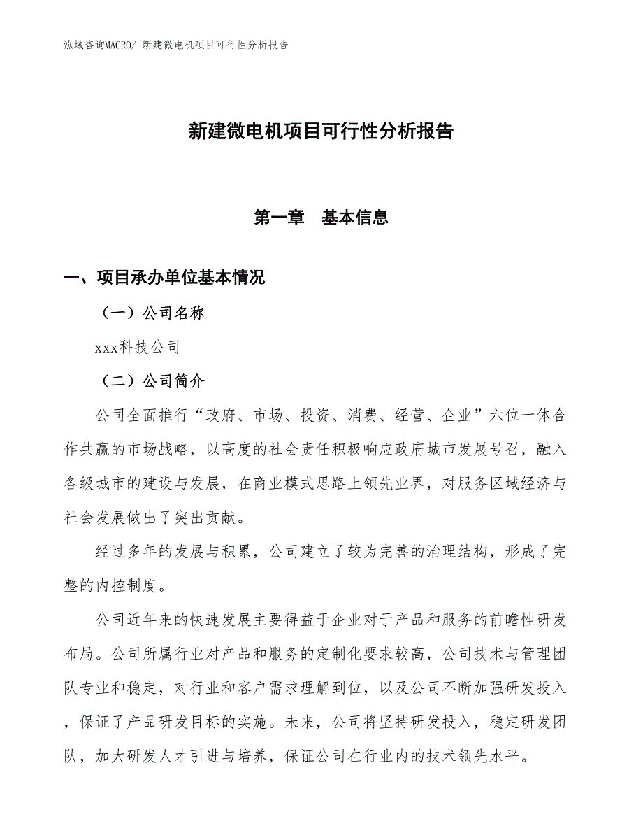 新建微电机项目可行性分析报告_第1页